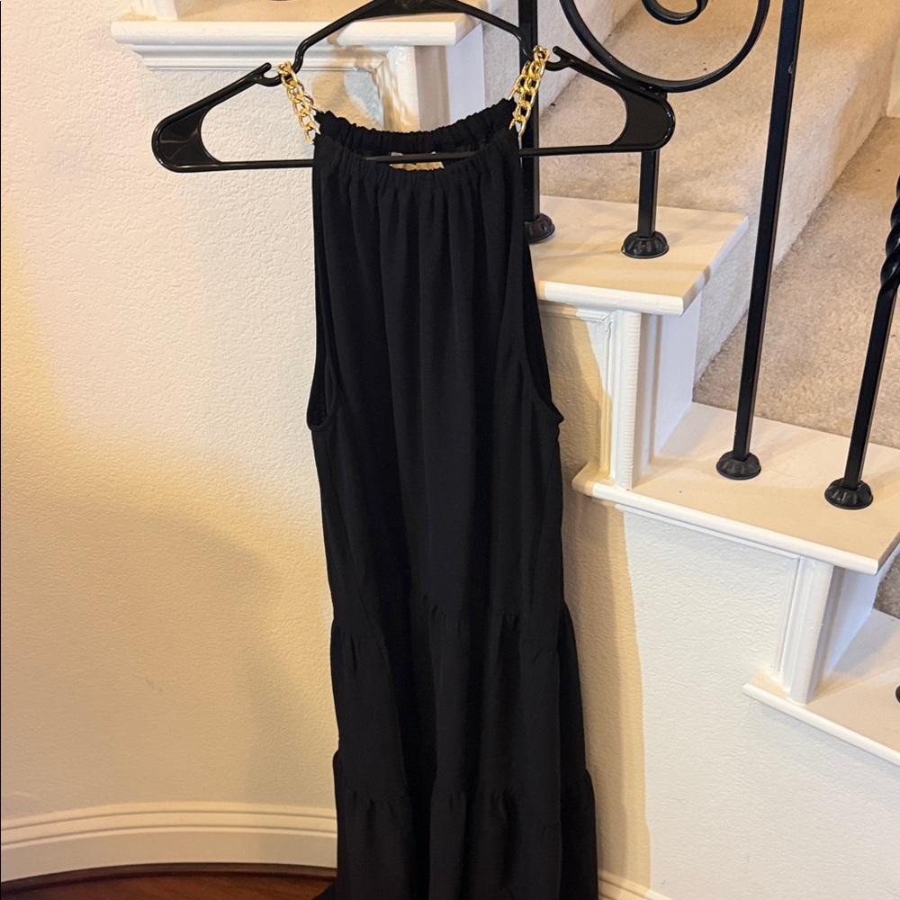 MICHAEL Michael Kors Black Midi Dress with Gold Chain Detail